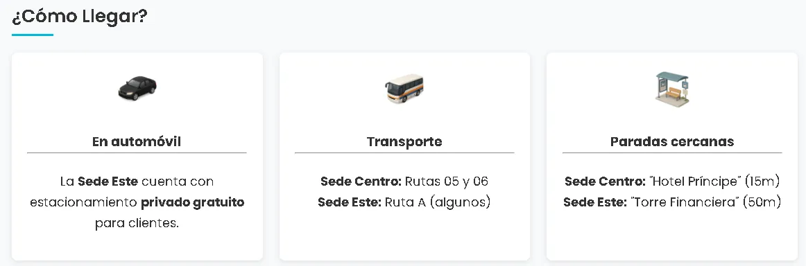 Opciones de transporte